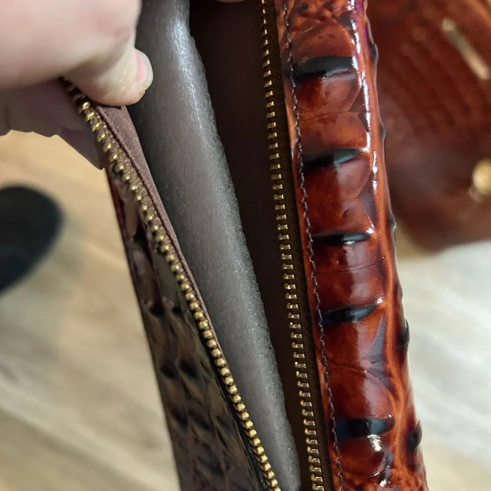 Brahmin Rich Brown Crocodile Embossed Tote & Wallet New